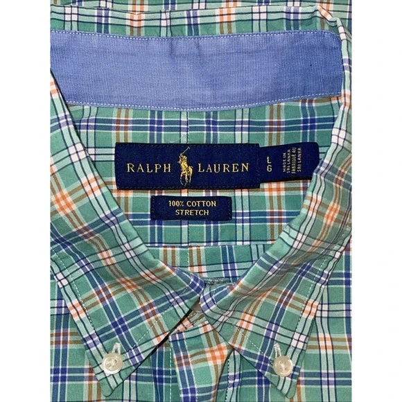 Ralph Lauren 100% Cotton Stretch Shirt Men L Colorful Plaid Long Sleeve Preppy - Picture 7 of 7